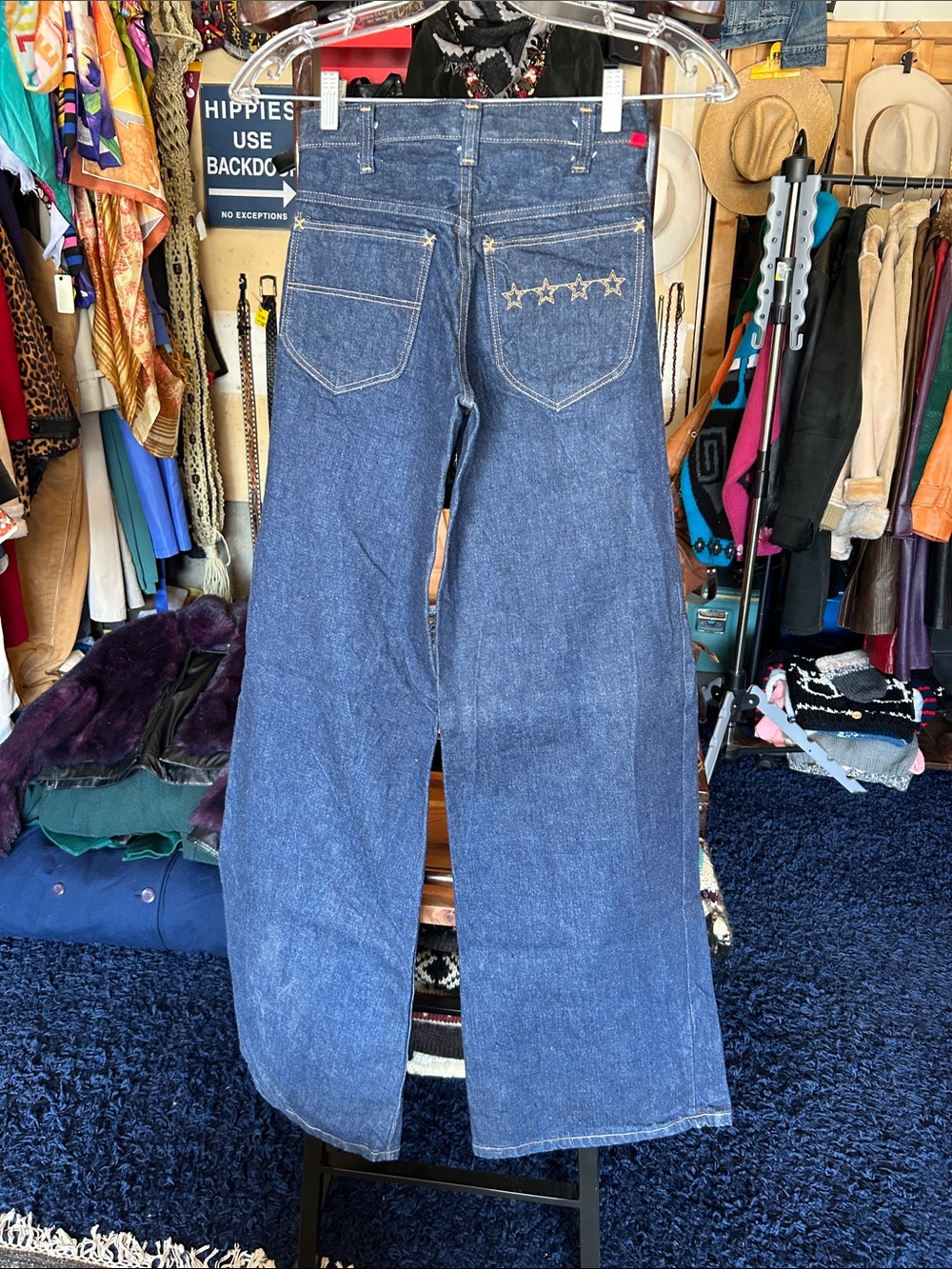 Vintage High-Rise Star Embroidered Wide-Leg Jeans - Dark Blue
